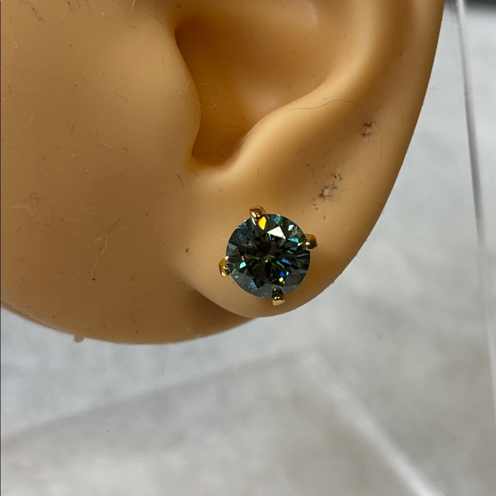 S925 4 CTW CERTIFIED 8.0mm Cyan Blue Moissanite Diamond Sterling Silver Earrings